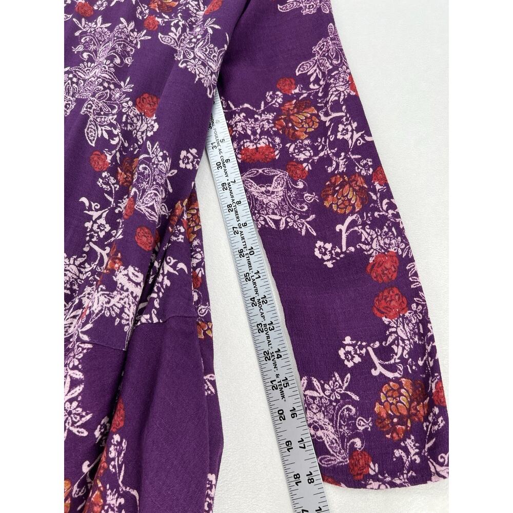 Free People Purple Floral Boho Tunic Top Open Back Bell Sleeve Womens Large - Picture 7 of 12